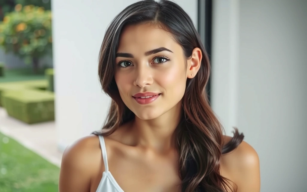 Woman with glowing skin in a serene natural setting